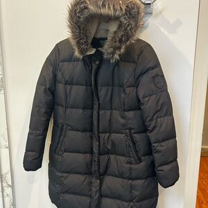 Lauren Ralph Lauren Black Puffer Coat with Fur Hood